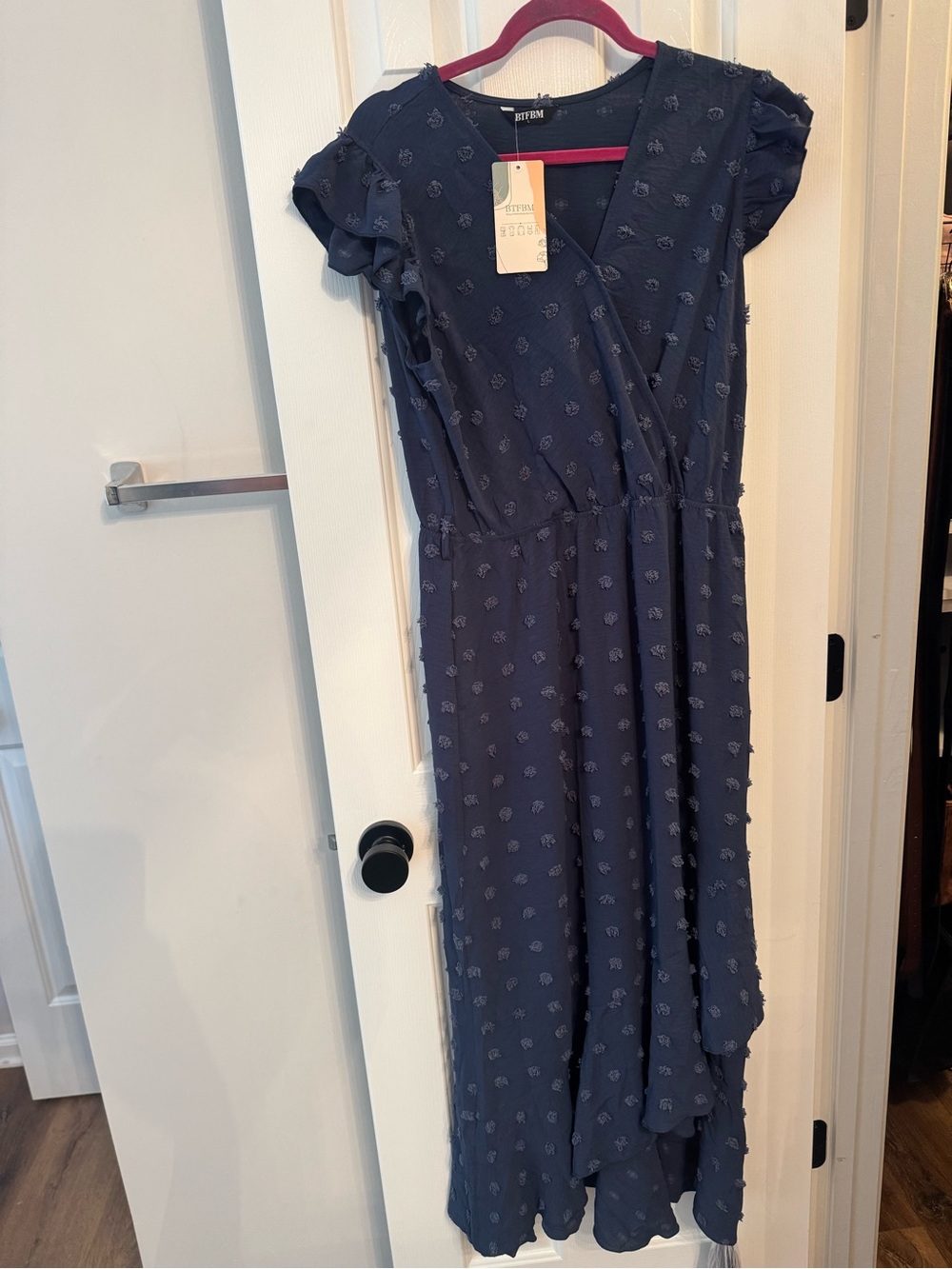 Textured Wrap Maxi Dress in Navy Blue by Rhyme